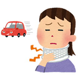 事故むち打ちで首にコルセットを巻く女性のイラスト